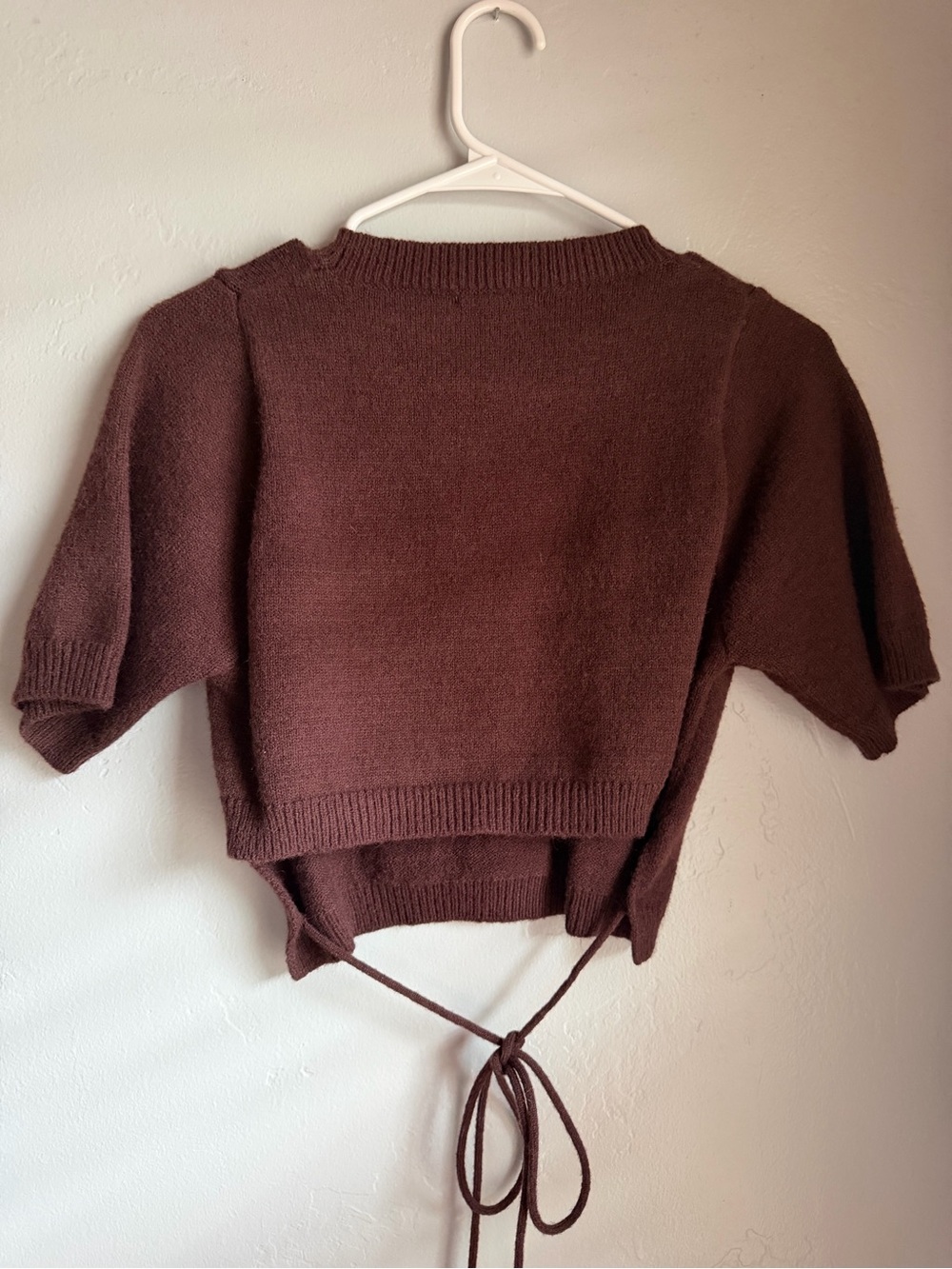 Brown Cropped Tie-Back Sweater Top - Picture 2 of 2